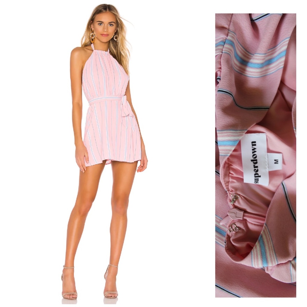 Revolve X Superdown Striped Belted Lillian Halter Mini Dress Medium Preowned